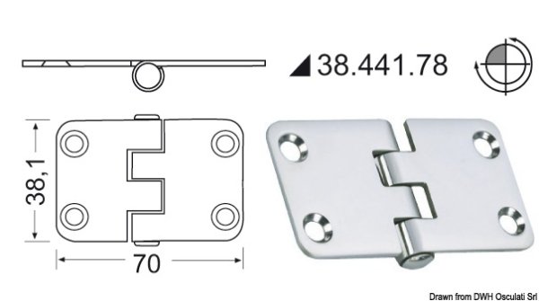Cerniera inox rovesciata 70x38,1 mm - 38.441.78